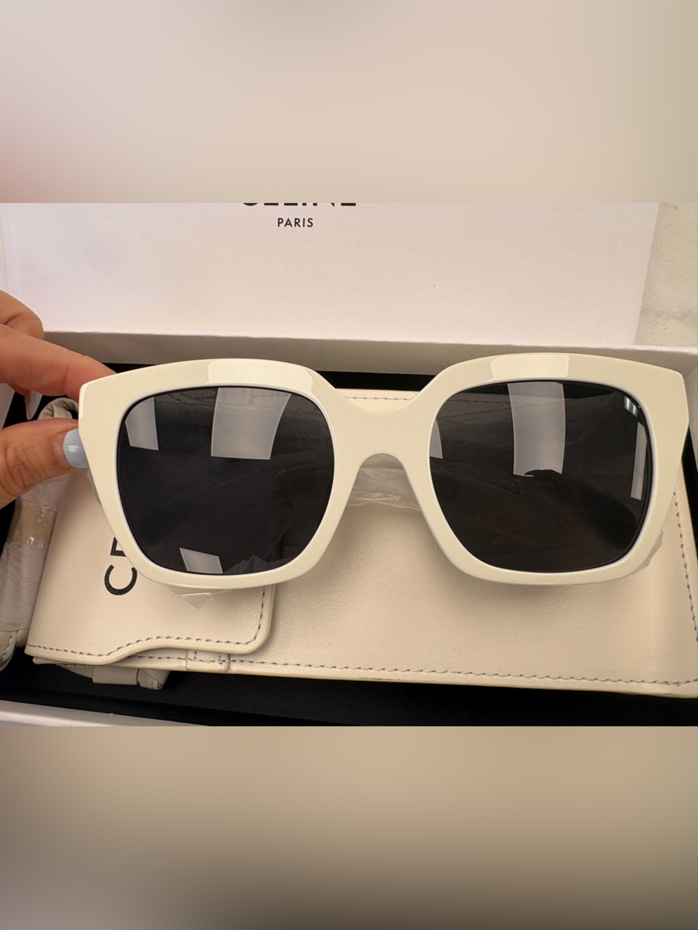 Celine White Oversized Square Sunglasses with Black Lenses